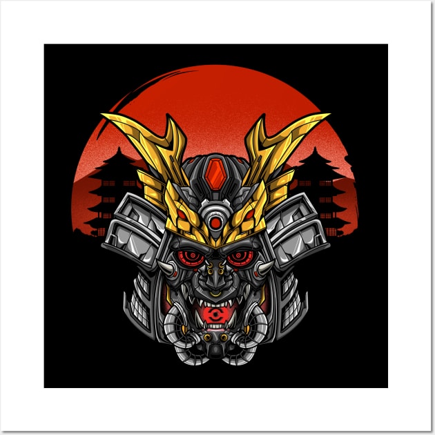 Metalic Samurai Hanya Mask Artwork Wall Art by namanyastudios